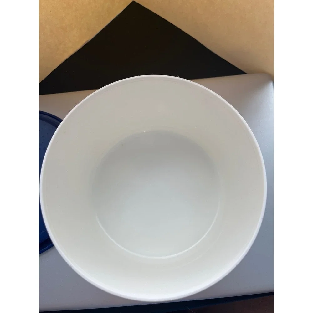 Tupperware Round Storage Container White Navy Blue Lid 2703A-1